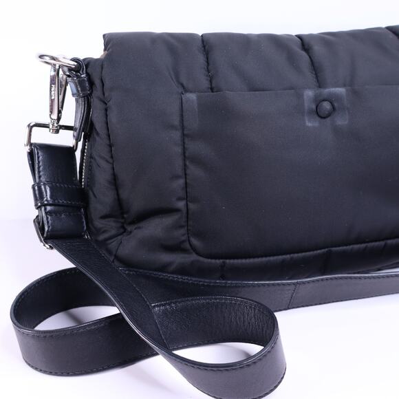 PRADA Tessuto Nylon Bomber Sound Bag Black Leather Adjustable Shoulder Strap - Picture 3 of 11